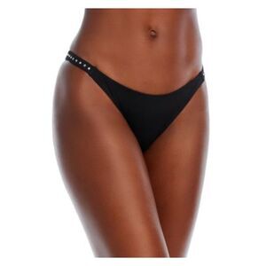 AQUA SWIM Women's Black Stretch Rhinestone Bikini Swimsuit Bottom L